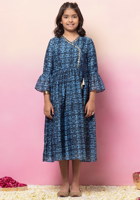 Indigo Blue Bell Sleeve Angrakha Kurta